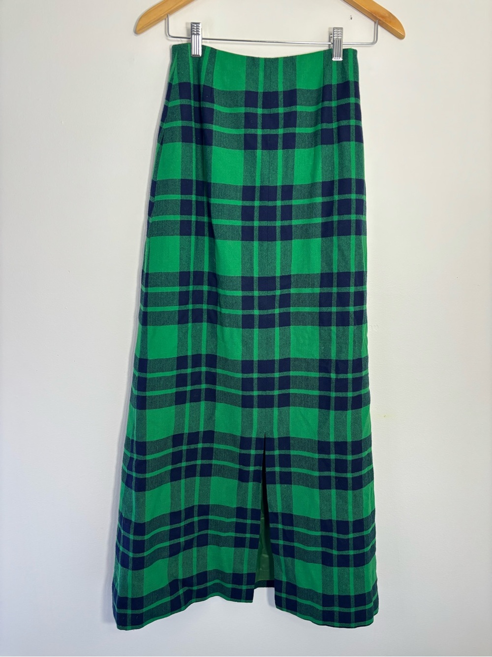 Hamilton House Pure Wool Emerald and Navy Plaid Maxi Skirt